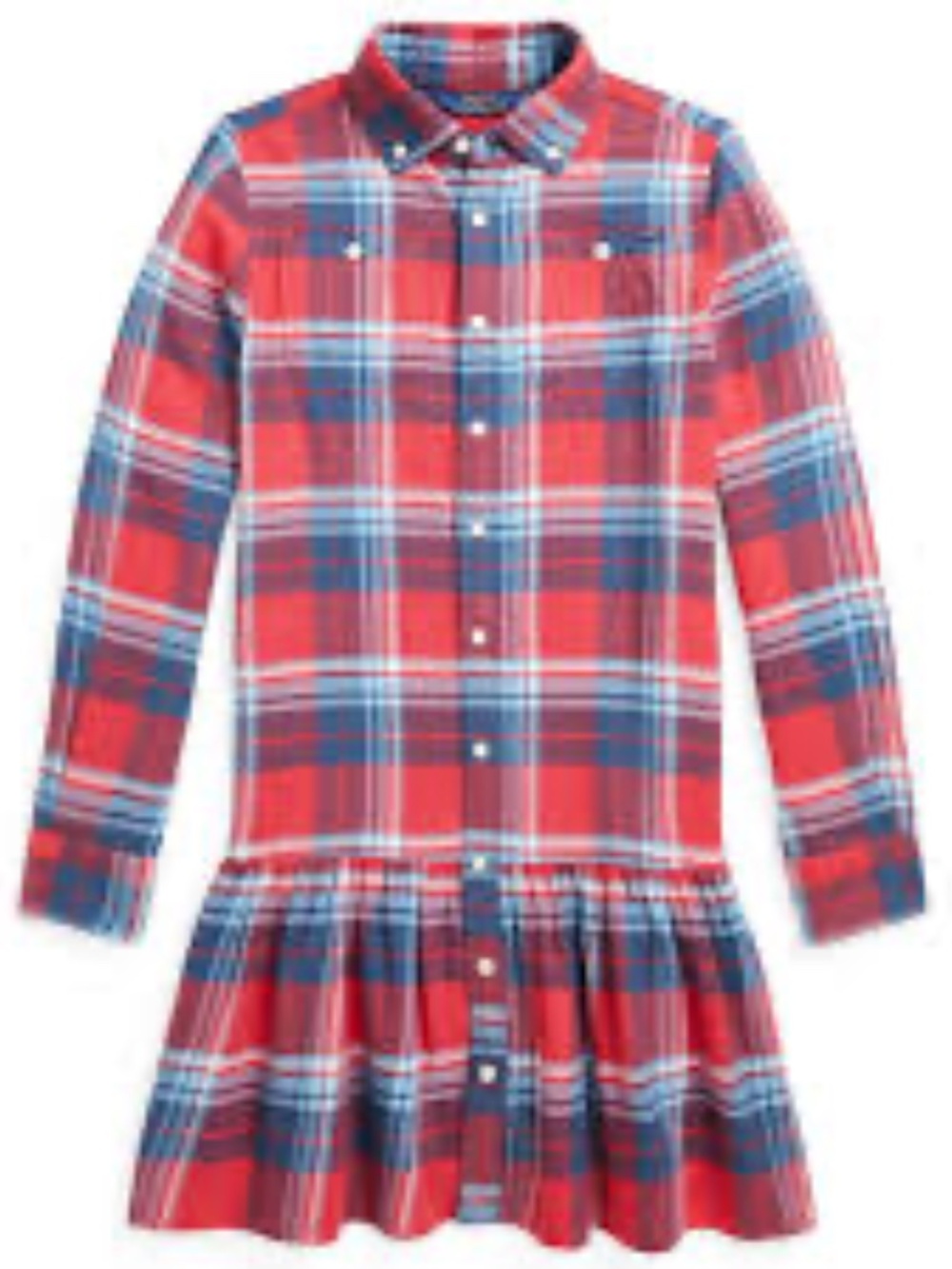 Polo Ralph Lauren Shirt Dress Red Plaid Drop Waist Ruffle Collar